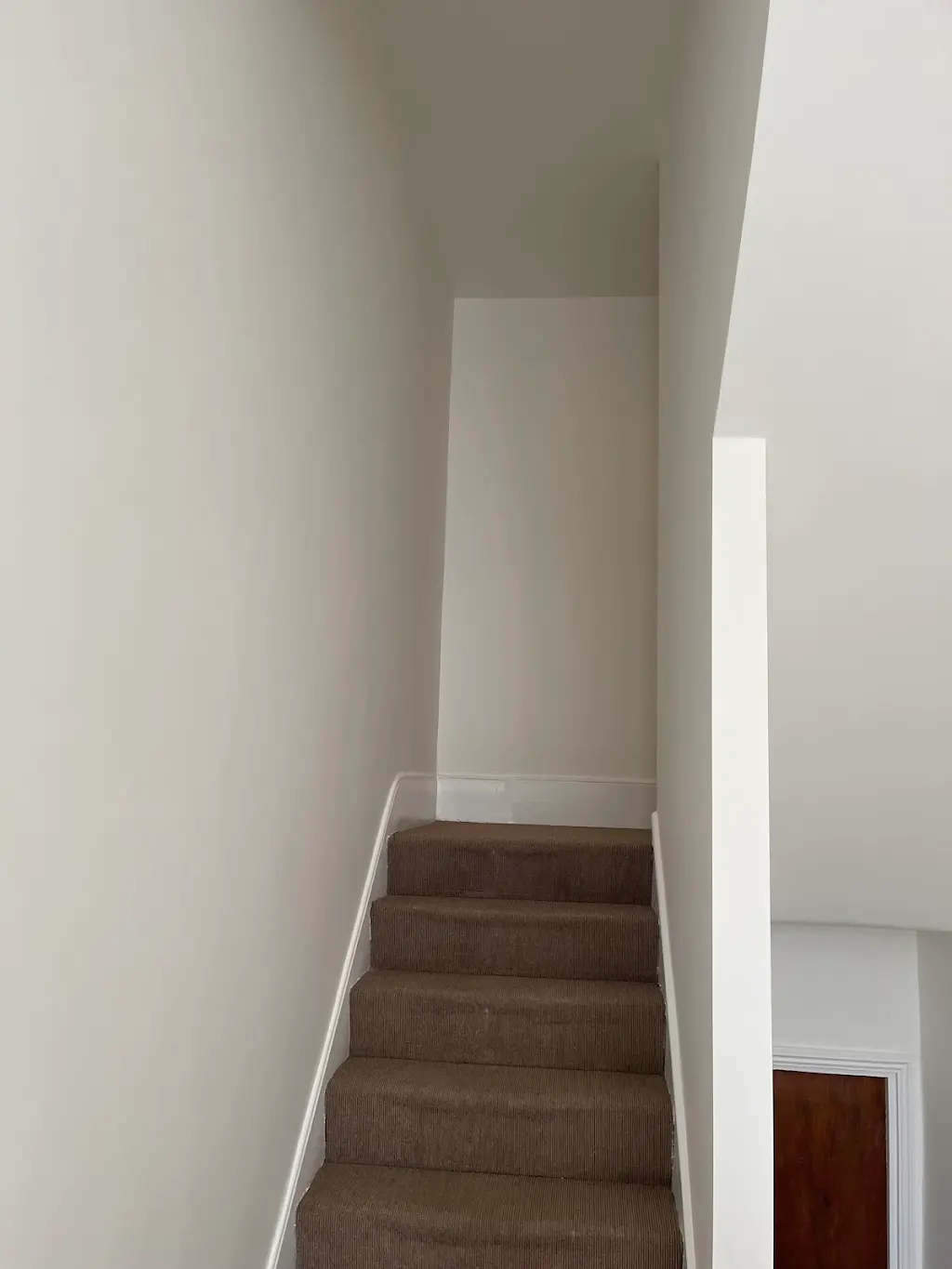 Freshly painted stairwell in warm neutral white